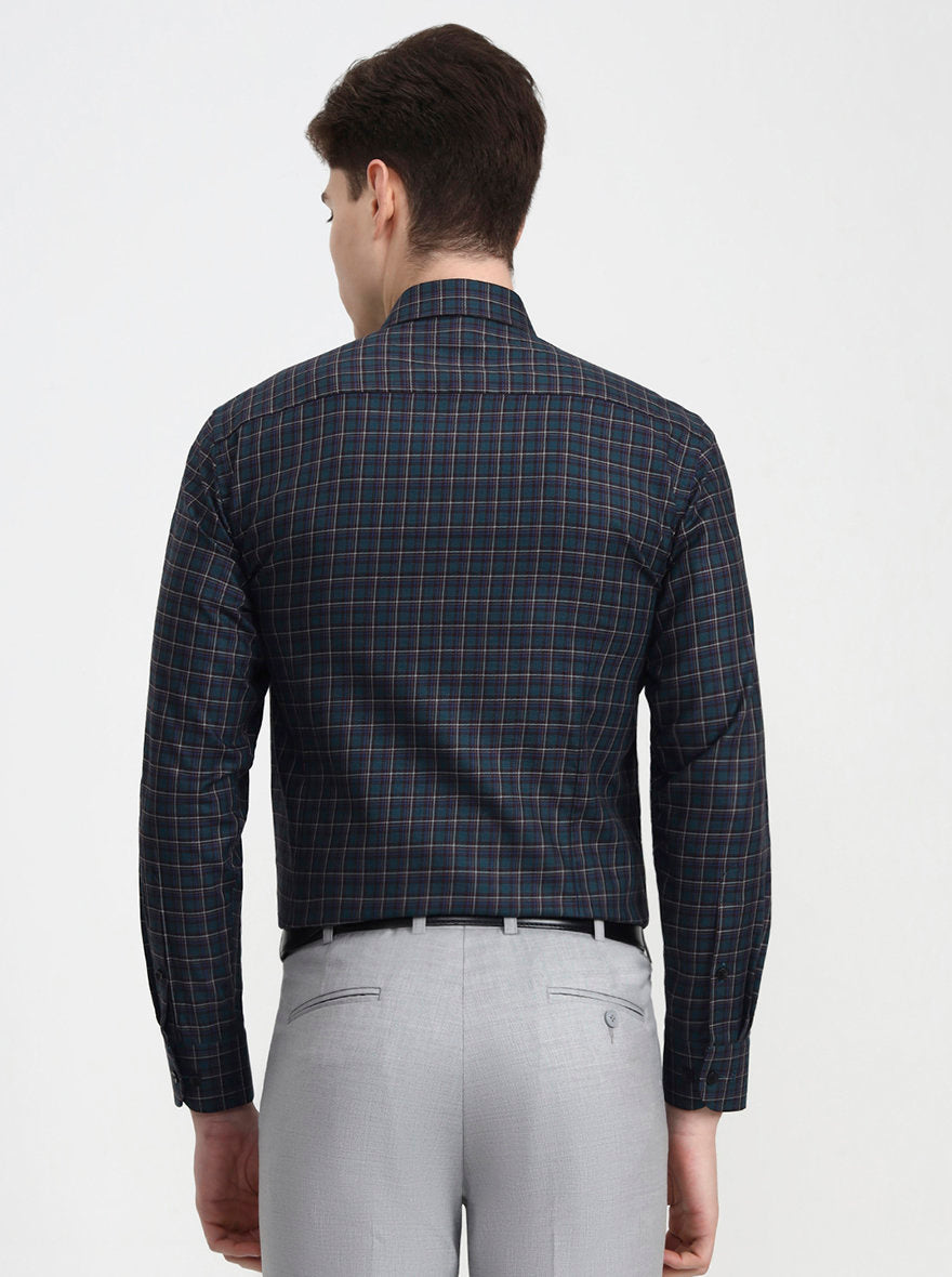 Green Checked Slim Fit Formal Shirt | Metal