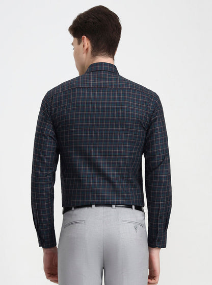 Green Checked Slim Fit Formal Shirt | Metal