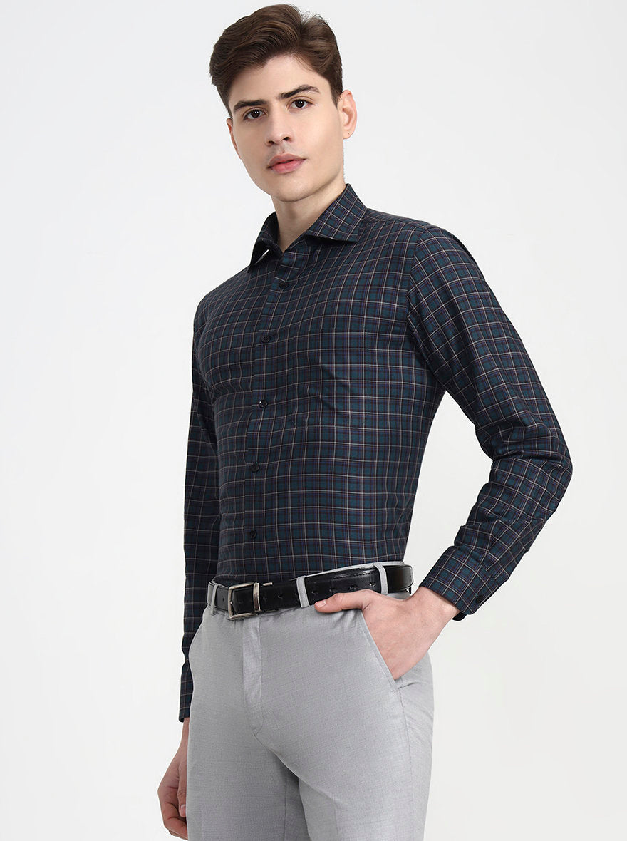 Green Checked Slim Fit Formal Shirt | Metal