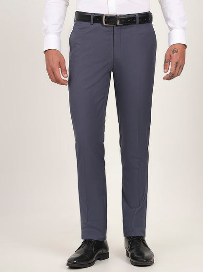 Blue Solid Slim Fit Formal Trouser | Metal