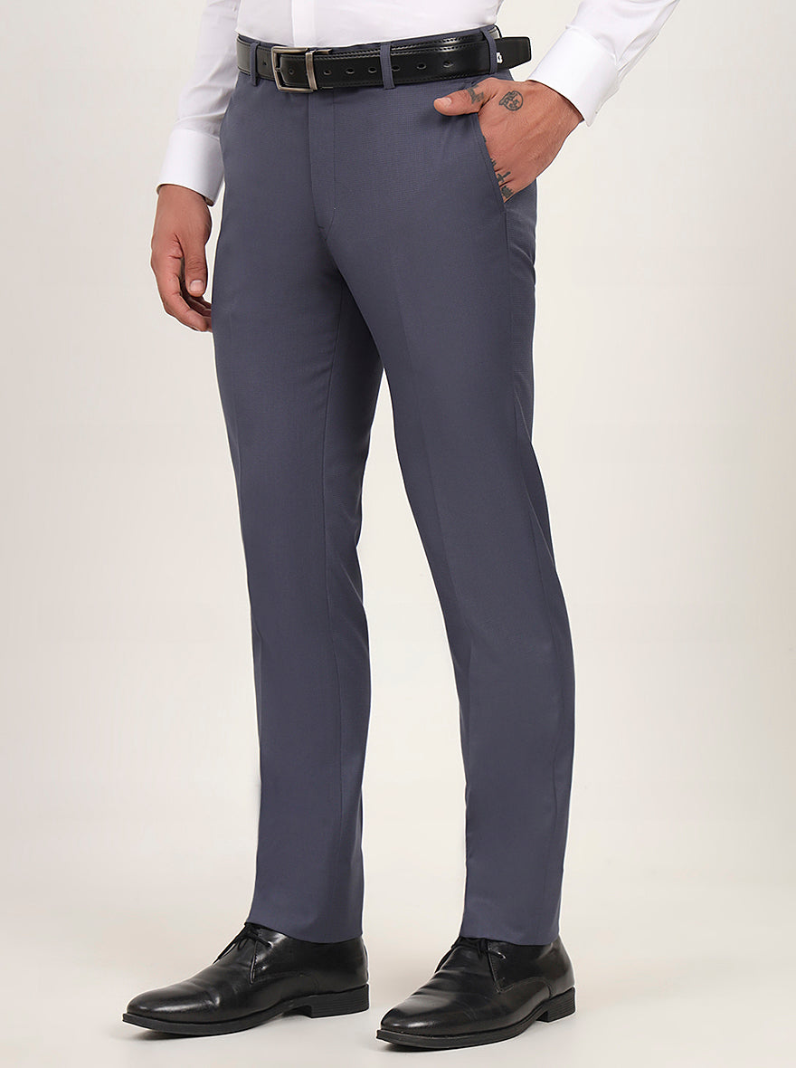 Blue Solid Slim Fit Formal Trouser | Metal