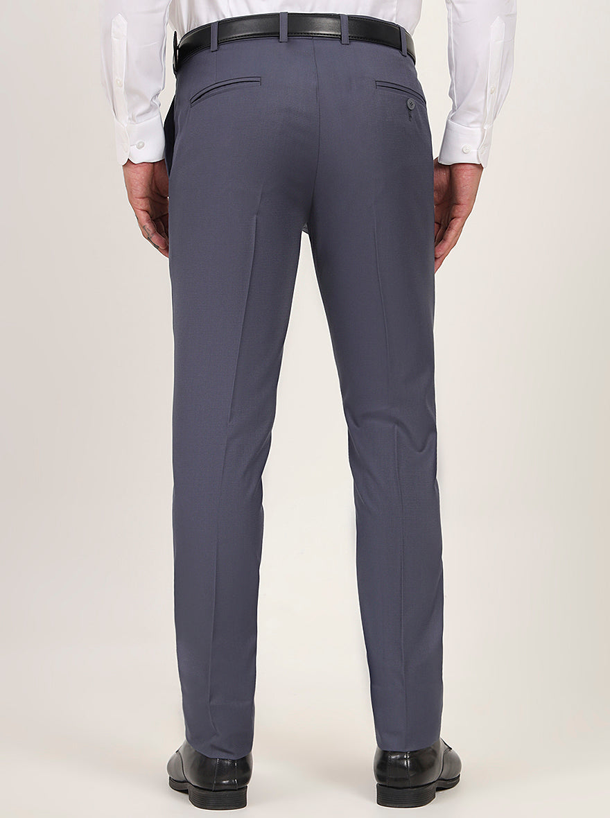 Blue Solid Slim Fit Formal Trouser | Metal