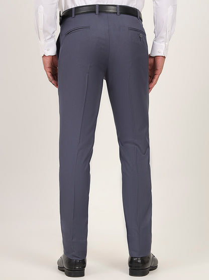 Blue Solid Slim Fit Formal Trouser | Metal