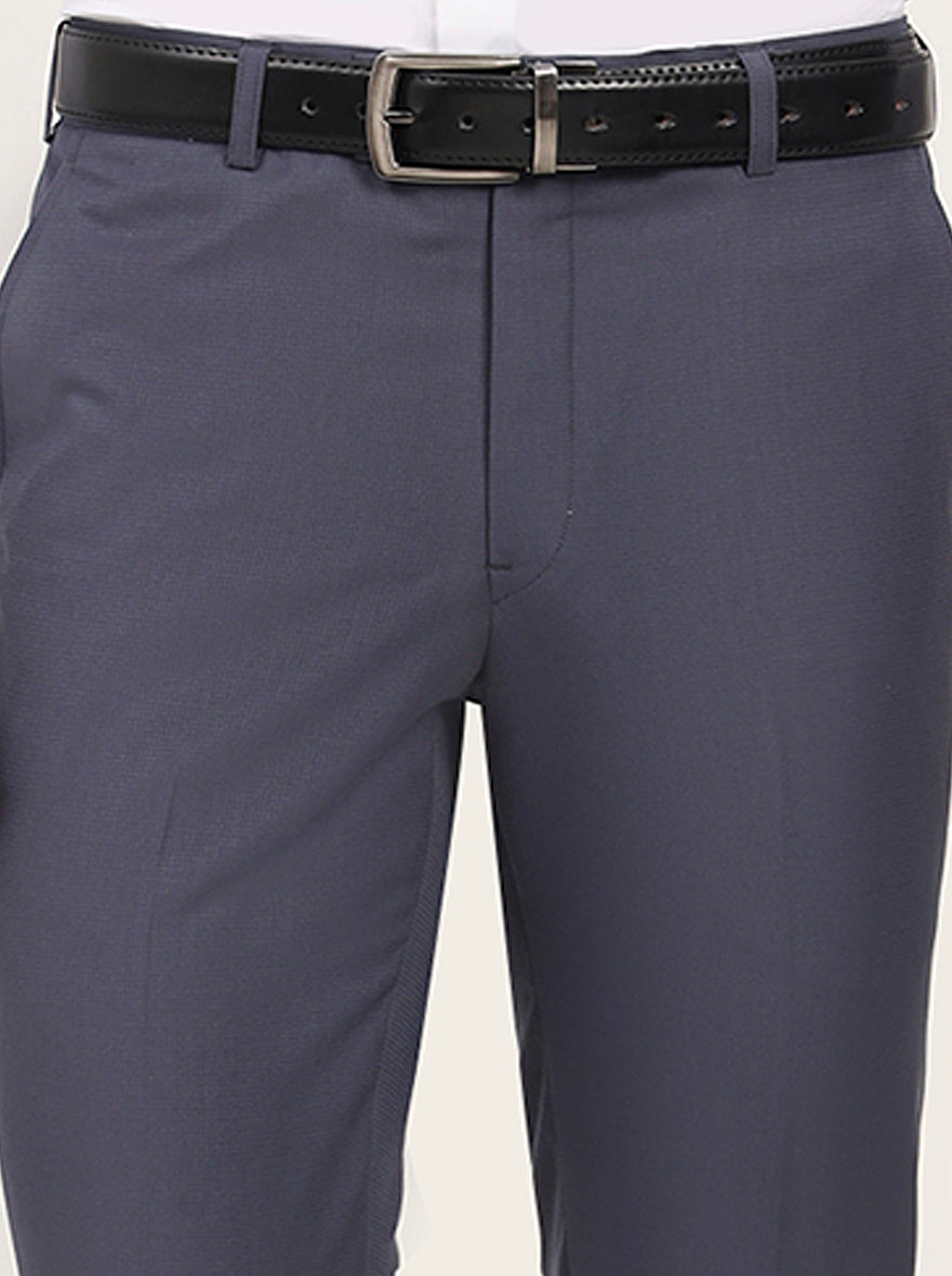 Blue Solid Slim Fit Formal Trouser | Metal