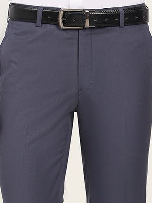 Blue Solid Slim Fit Formal Trouser | Metal