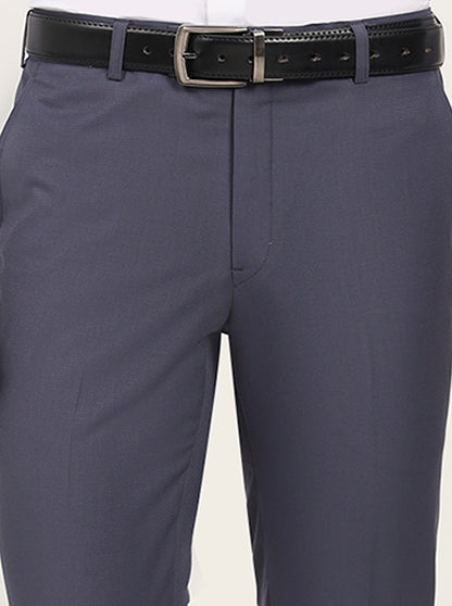 Blue Solid Slim Fit Formal Trouser | Metal