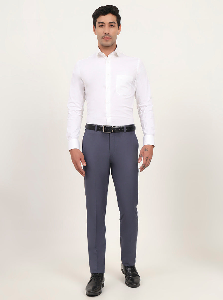 Blue Solid Slim Fit Formal Trouser | Metal