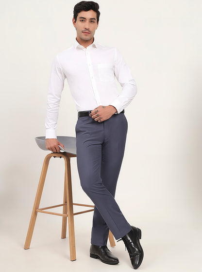 Blue Solid Slim Fit Formal Trouser | Metal