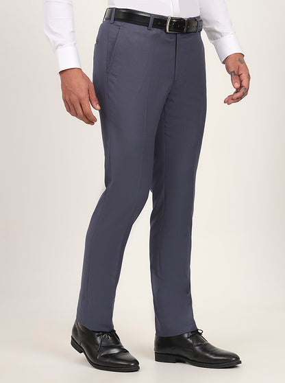 Blue Solid Slim Fit Formal Trouser | Metal