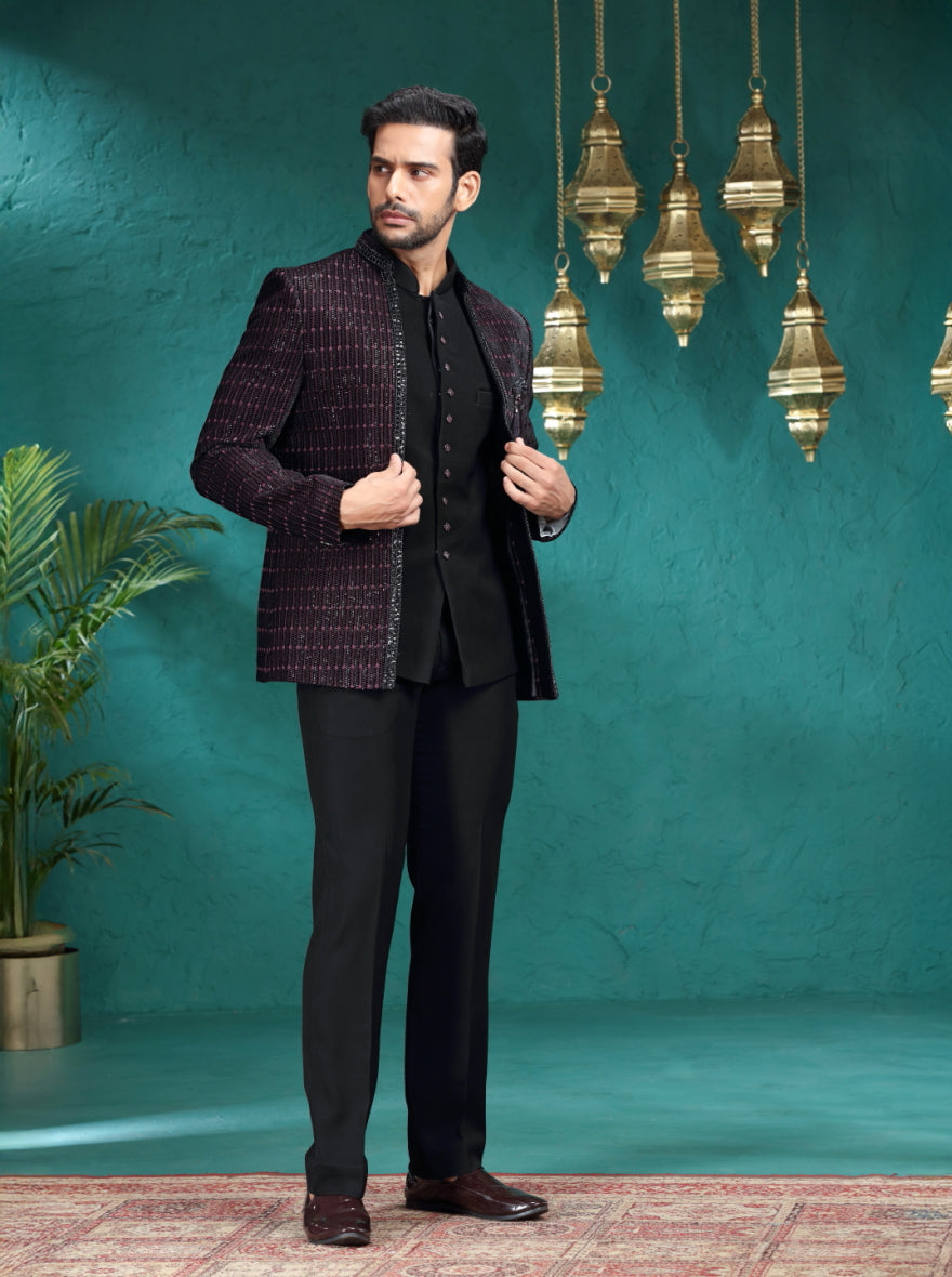 Maroon Embroidered Jodhpuri Suit | JadeBlue