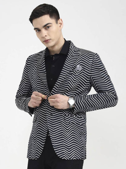 Black Printed Blazer | JBXJB