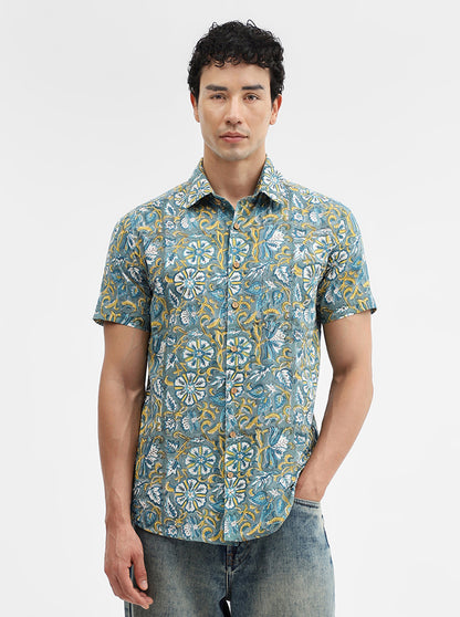 Green Printed Slim Fit Casual Shirt | JadeBlue
