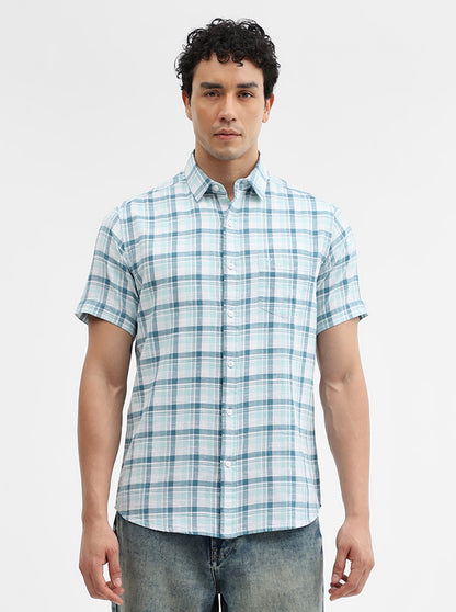 Blue Checked Slim Fit Casual Shirt | JadeBlue