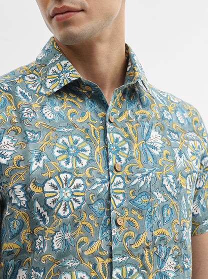 Green Printed Slim Fit Casual Shirt | JadeBlue