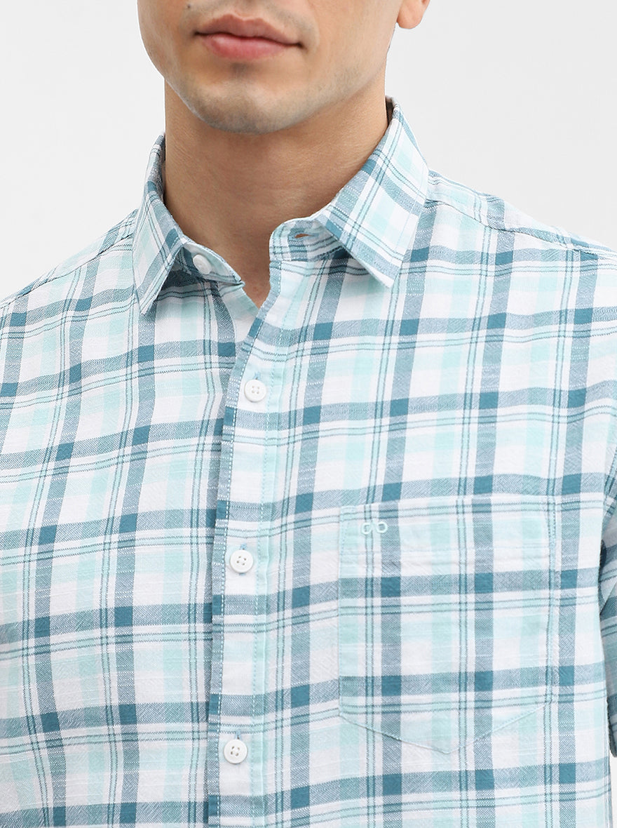 Blue Checked Slim Fit Casual Shirt | JadeBlue