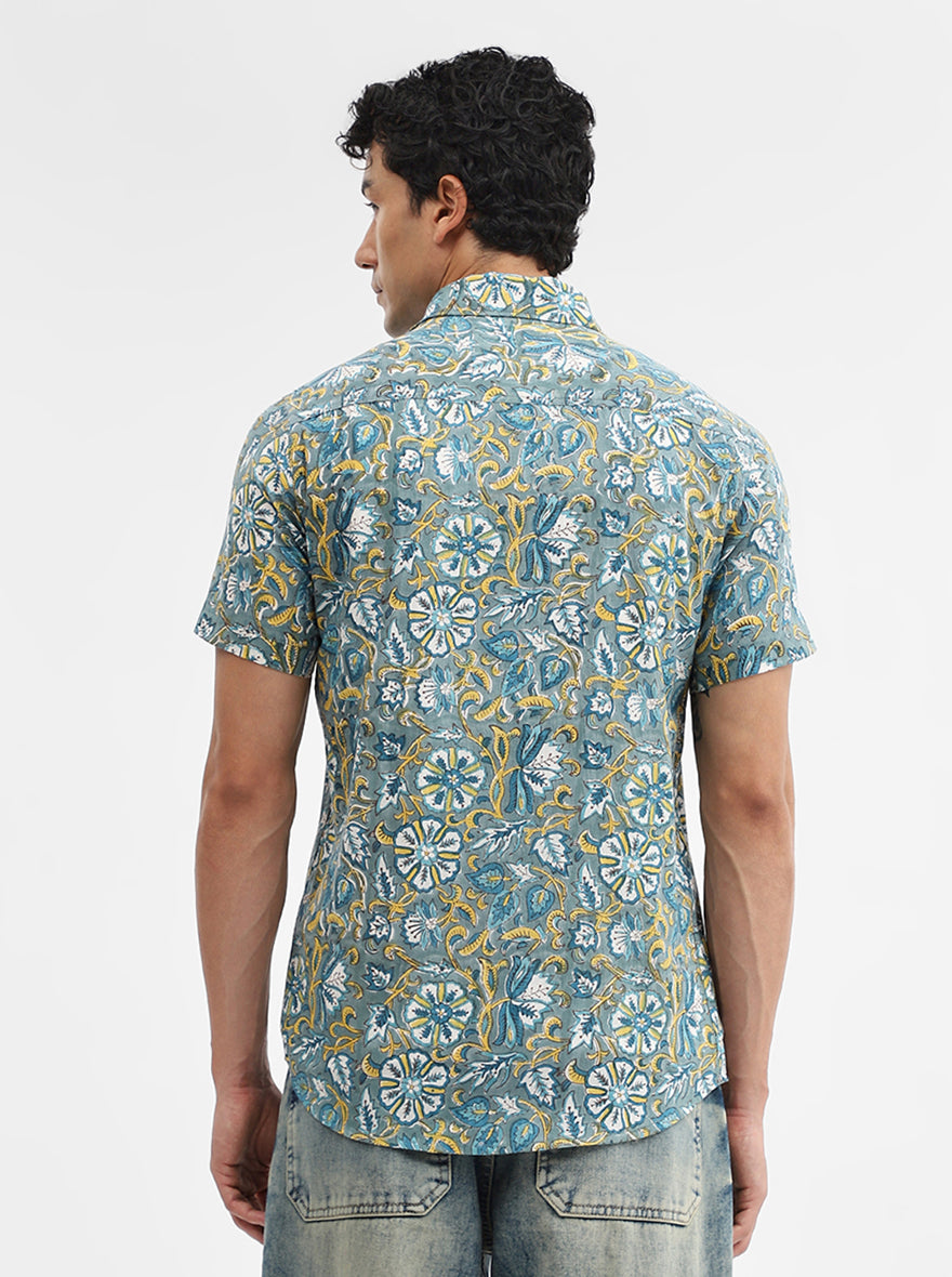 Green Printed Slim Fit Casual Shirt | JadeBlue