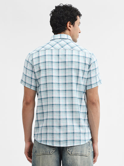 Blue Checked Slim Fit Casual Shirt | JadeBlue