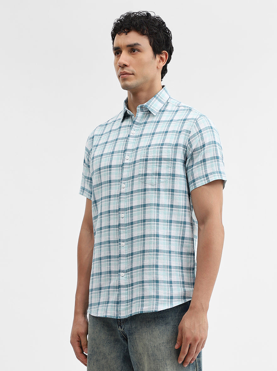 Blue Checked Slim Fit Casual Shirt | JadeBlue