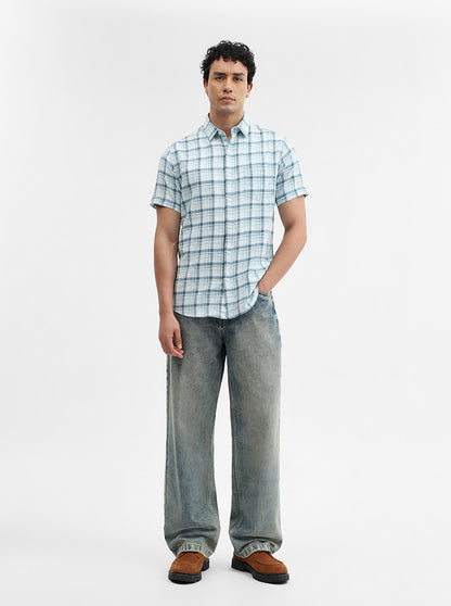 Blue Checked Slim Fit Casual Shirt | JadeBlue