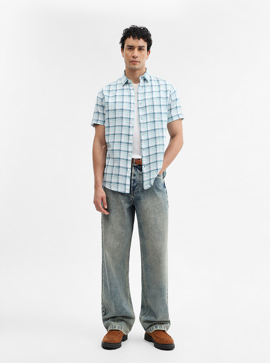 Blue Checked Slim Fit Casual Shirt | JadeBlue