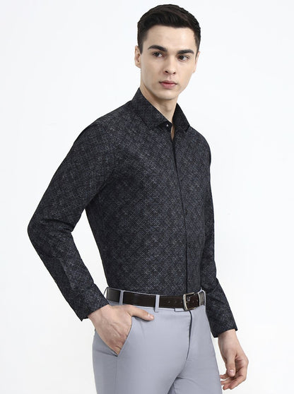 Black Printed Slim Fit Party Wear Shirt | Greenfibre