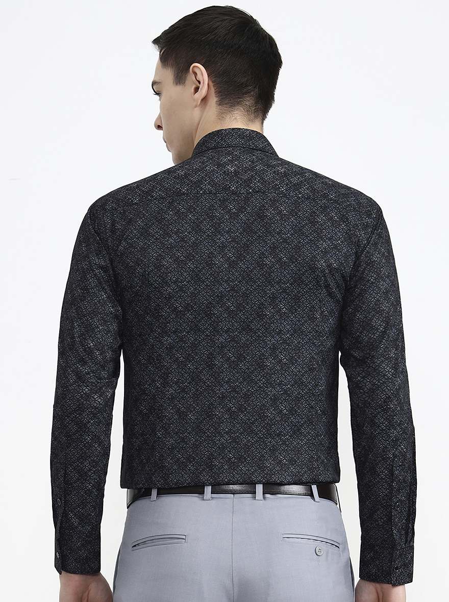 Black Printed Slim Fit Party Wear Shirt | Greenfibre