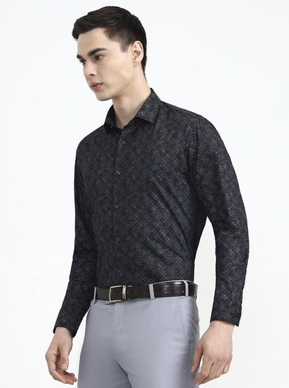 Black Printed Slim Fit Party Wear Shirt | Greenfibre