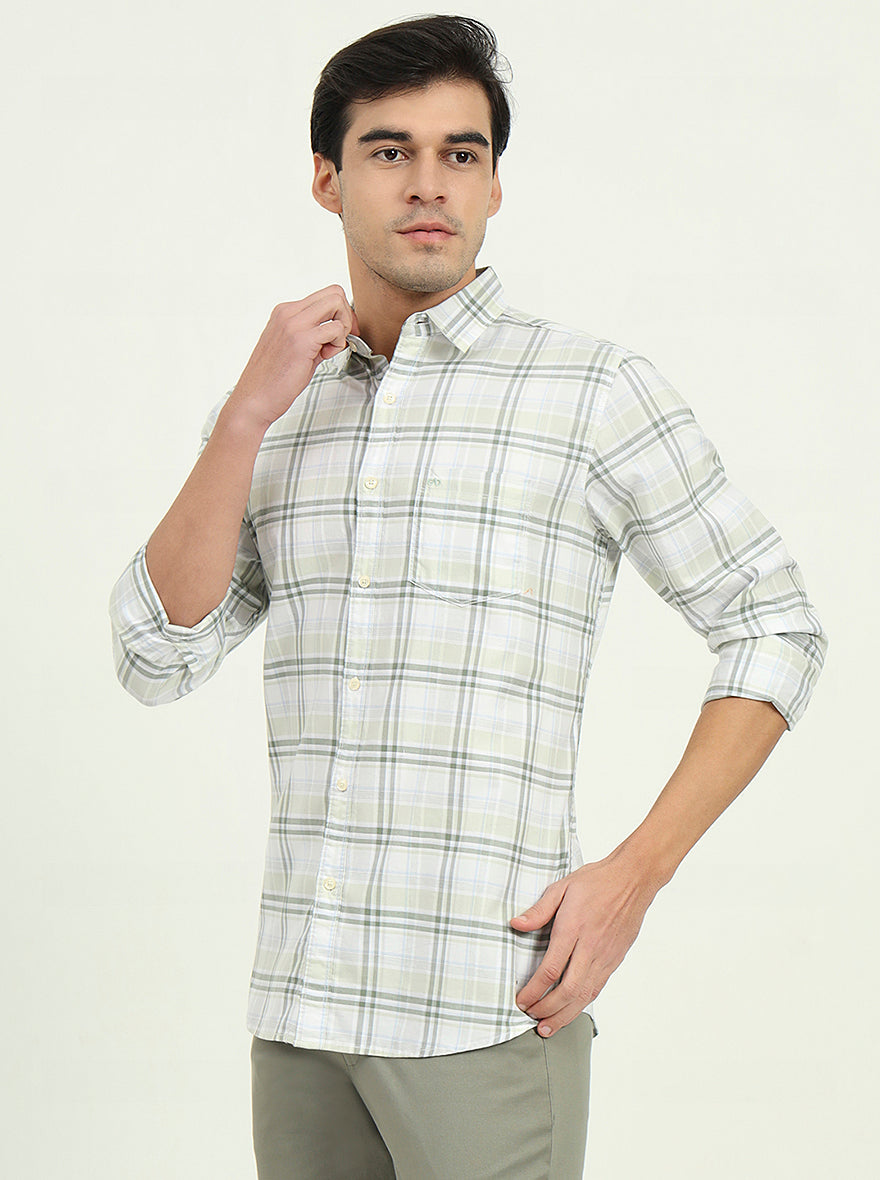 Green Checked Slim Fit Casual Shirt | JadeBlue