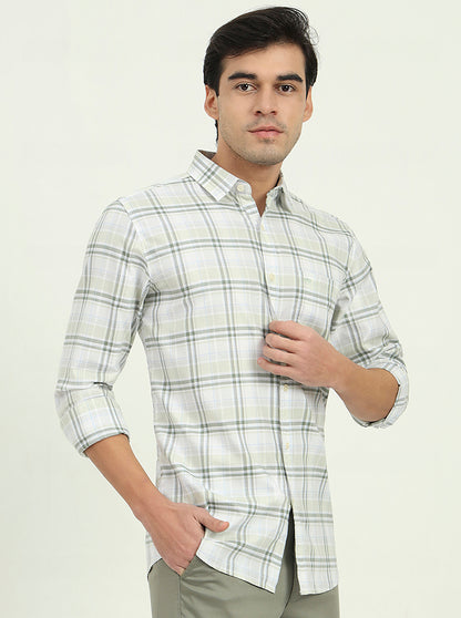Green Checked Slim Fit Casual Shirt | JadeBlue