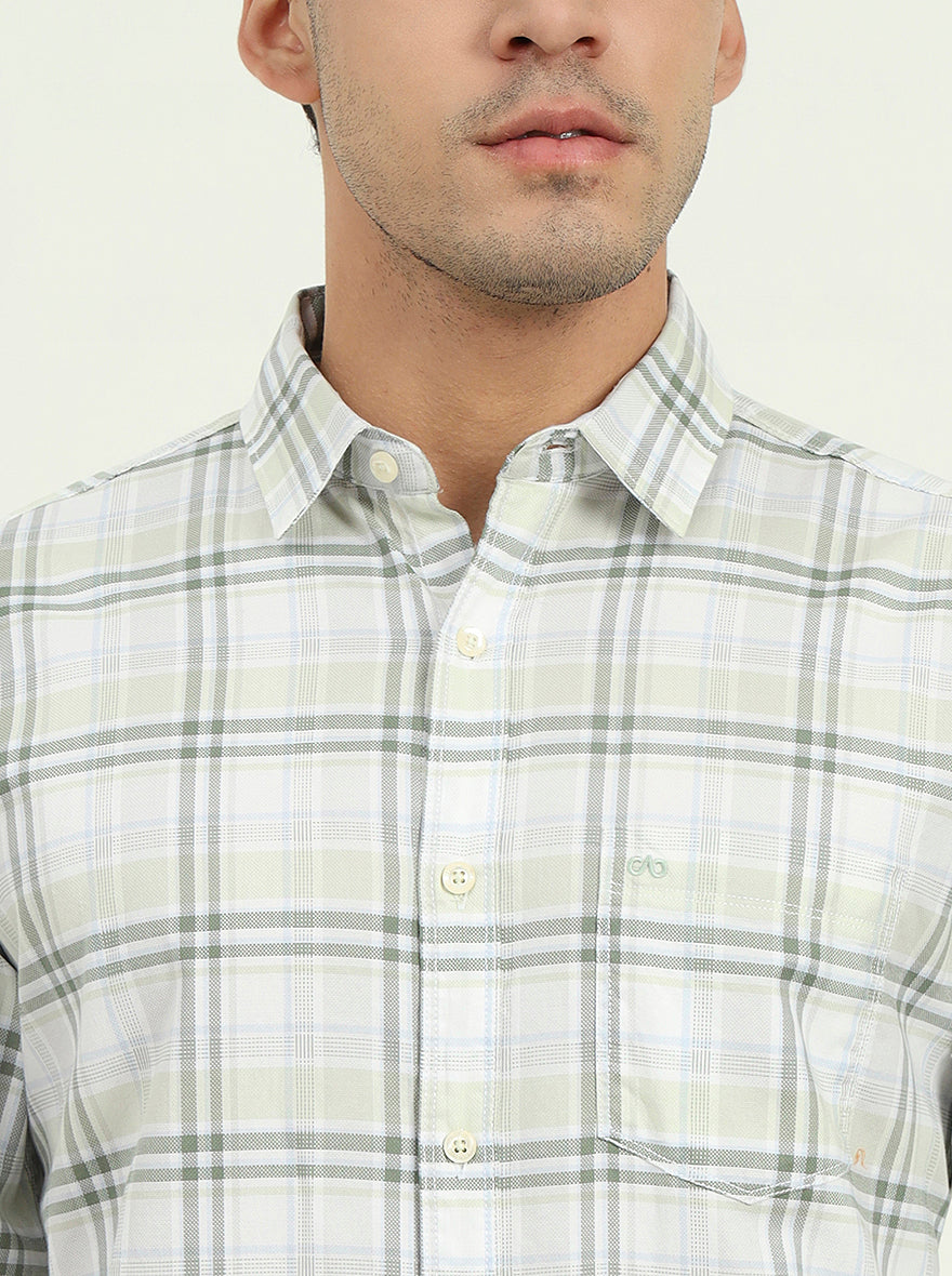 Green Checked Slim Fit Casual Shirt | JadeBlue