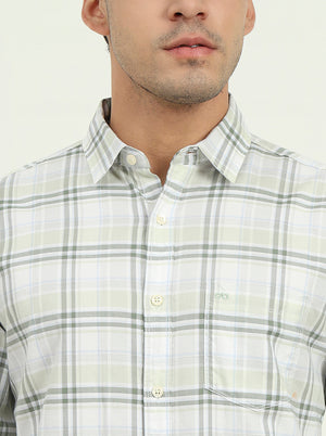 Green Checked Slim Fit Casual Shirt | JadeBlue