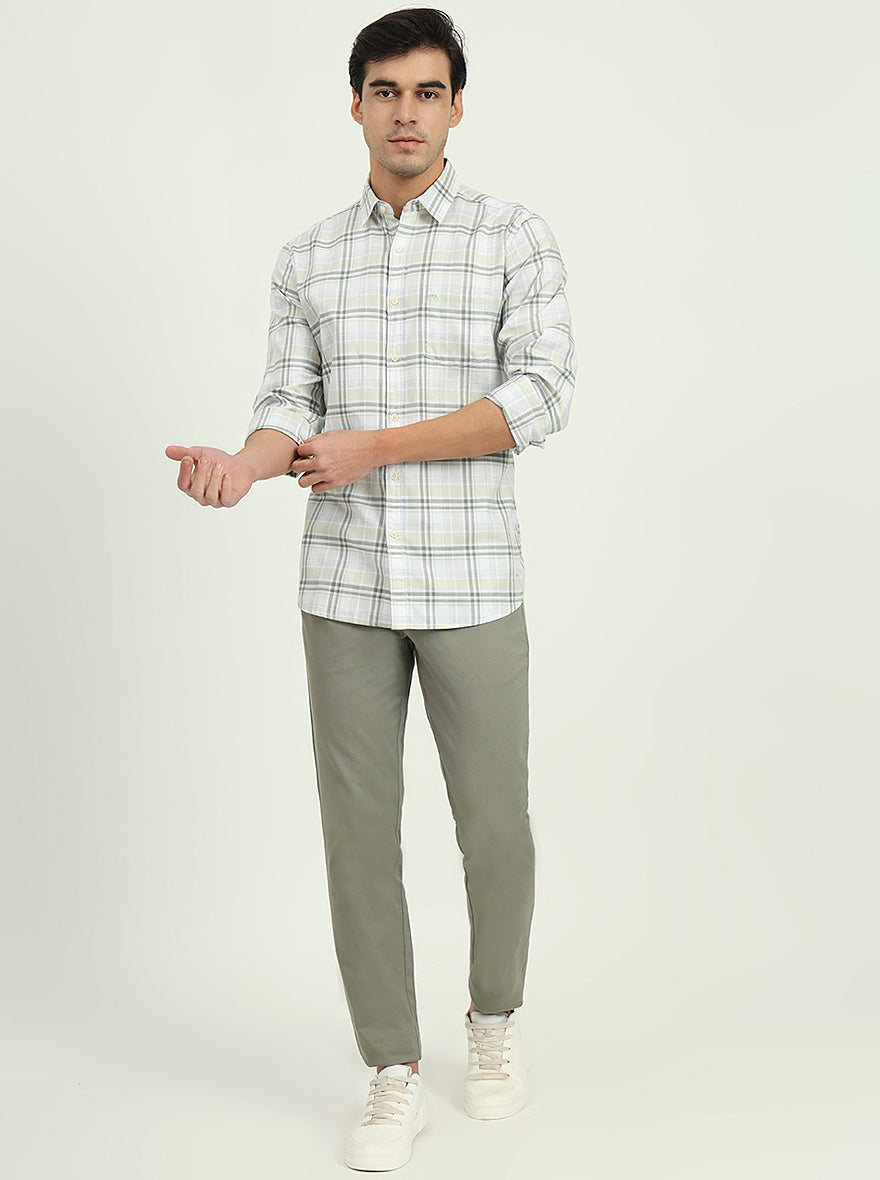 Green Checked Slim Fit Casual Shirt | JadeBlue