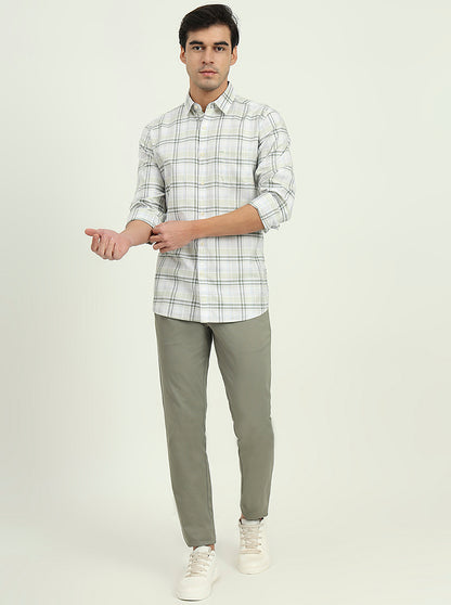 Green Checked Slim Fit Casual Shirt | JadeBlue