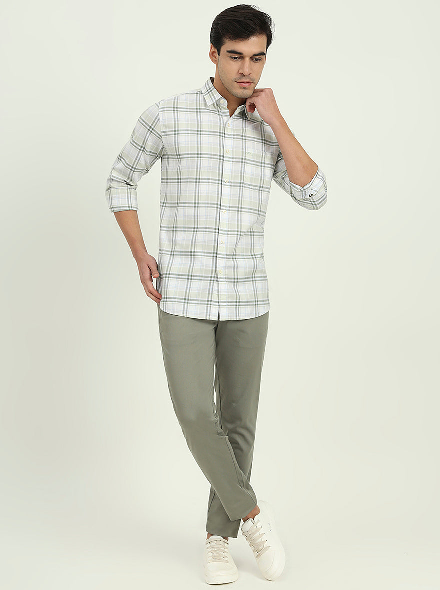 Green Checked Slim Fit Casual Shirt | JadeBlue
