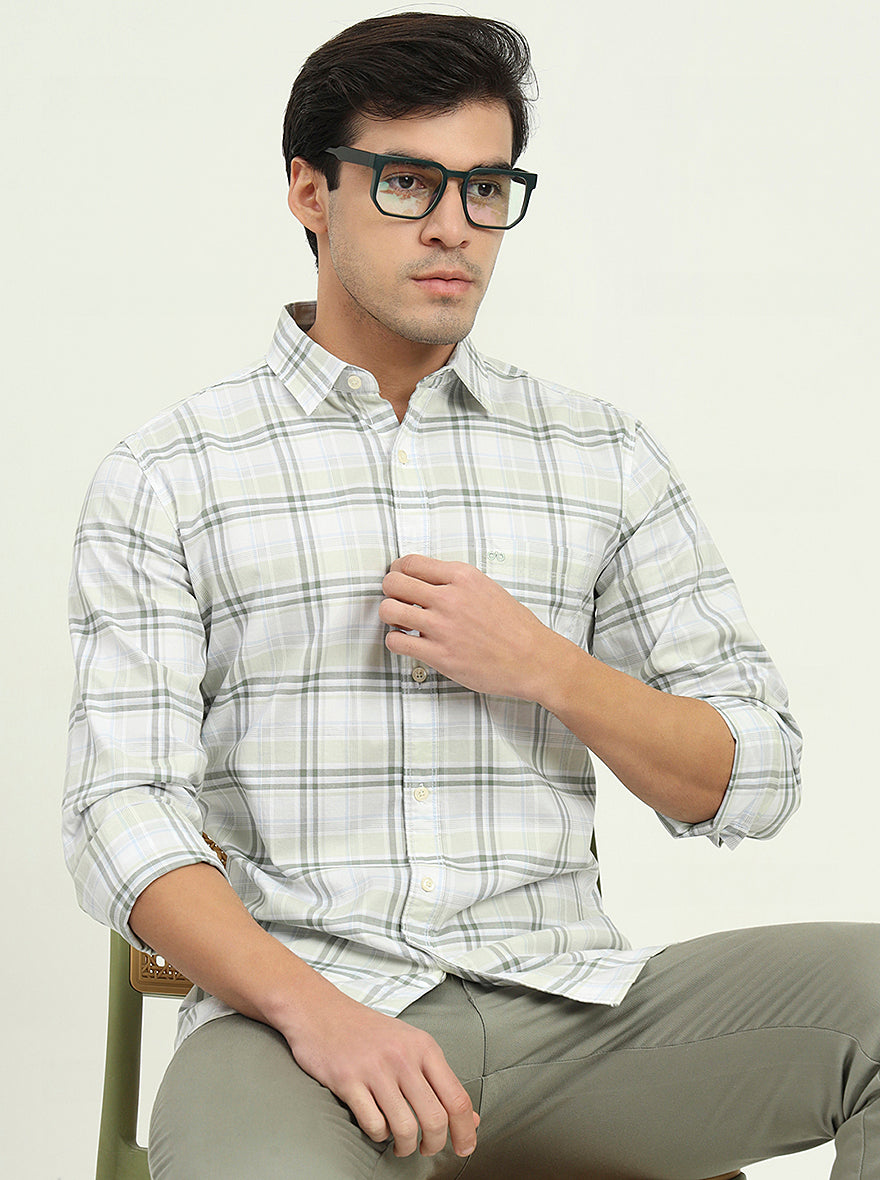 Green Checked Slim Fit Casual Shirt | JadeBlue