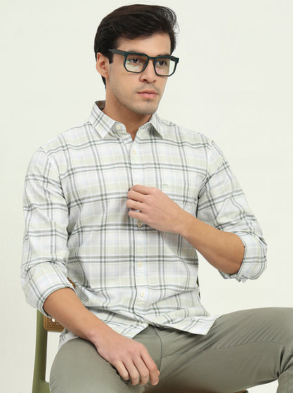 Green Checked Slim Fit Casual Shirt | JadeBlue