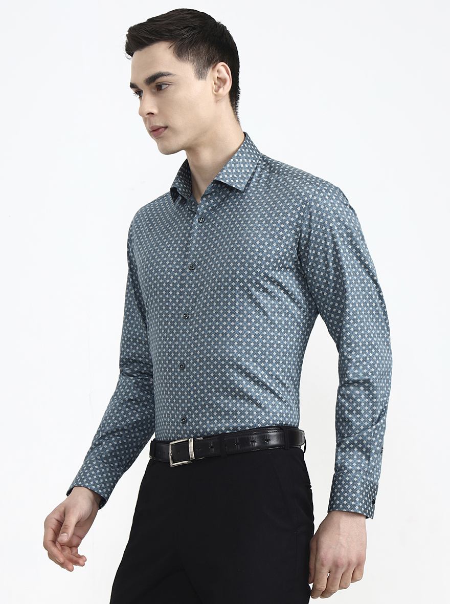 Green Printed Slim Fit Party Wear Shirt | Greenfibre