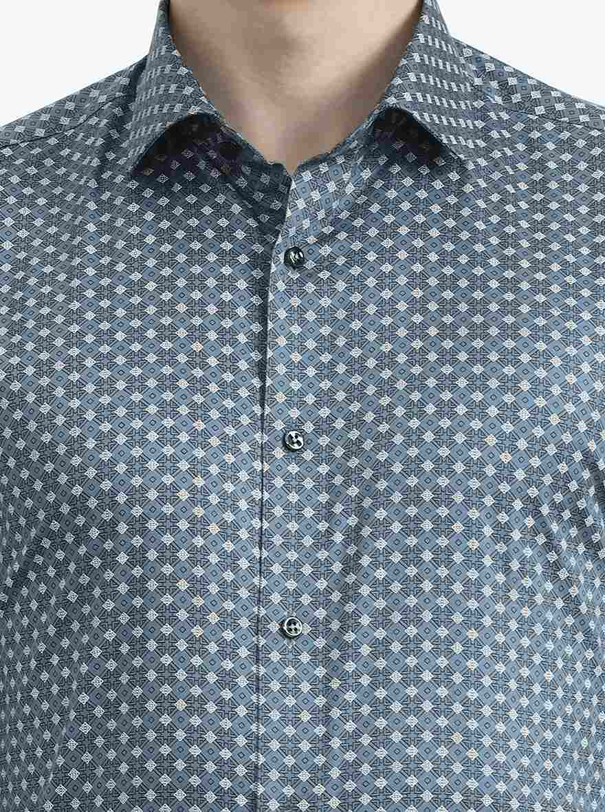 Green Printed Slim Fit Party Wear Shirt | Greenfibre