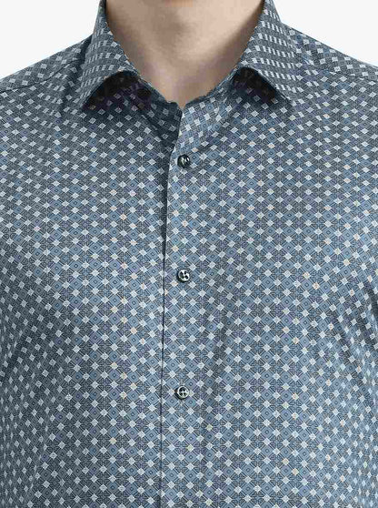 Green Printed Slim Fit Party Wear Shirt | Greenfibre
