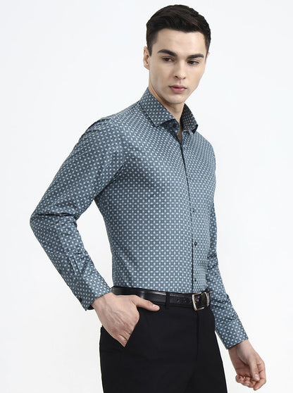 Green Printed Slim Fit Party Wear Shirt | Greenfibre