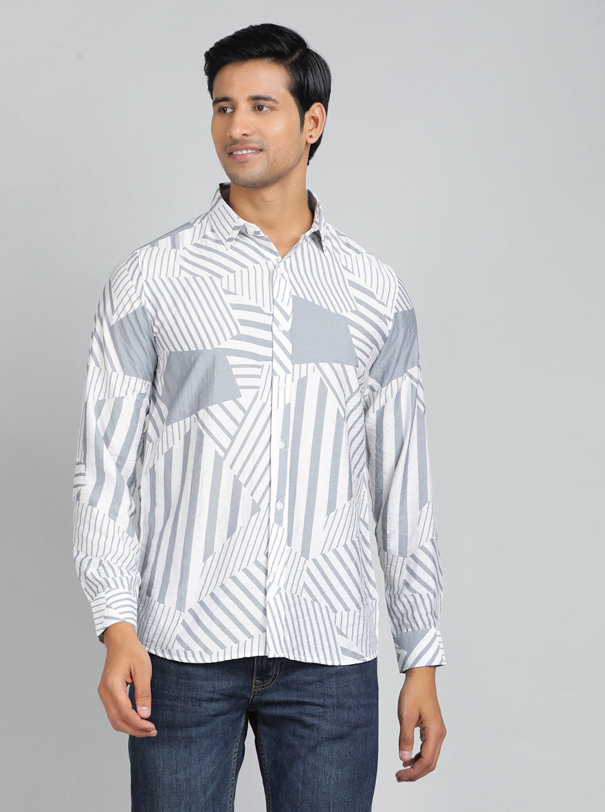 Light Grey Printed Slim Fit Casual Shirt | JadeBlue