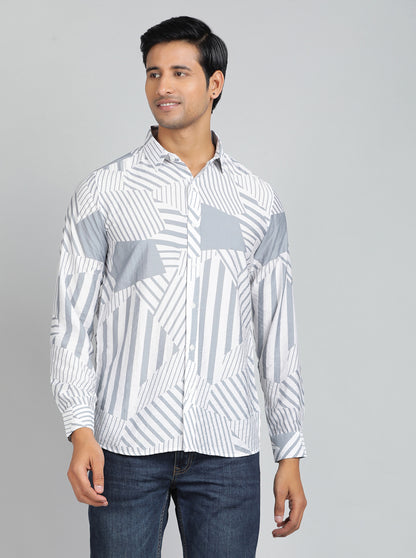 Light Grey Printed Slim Fit Casual Shirt | JadeBlue