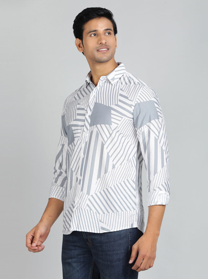 Light Grey Printed Slim Fit Casual Shirt | JadeBlue