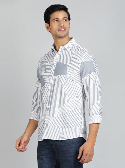 Light Grey Printed Slim Fit Casual Shirt | JadeBlue