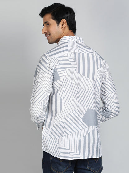 Light Grey Printed Slim Fit Casual Shirt | JadeBlue