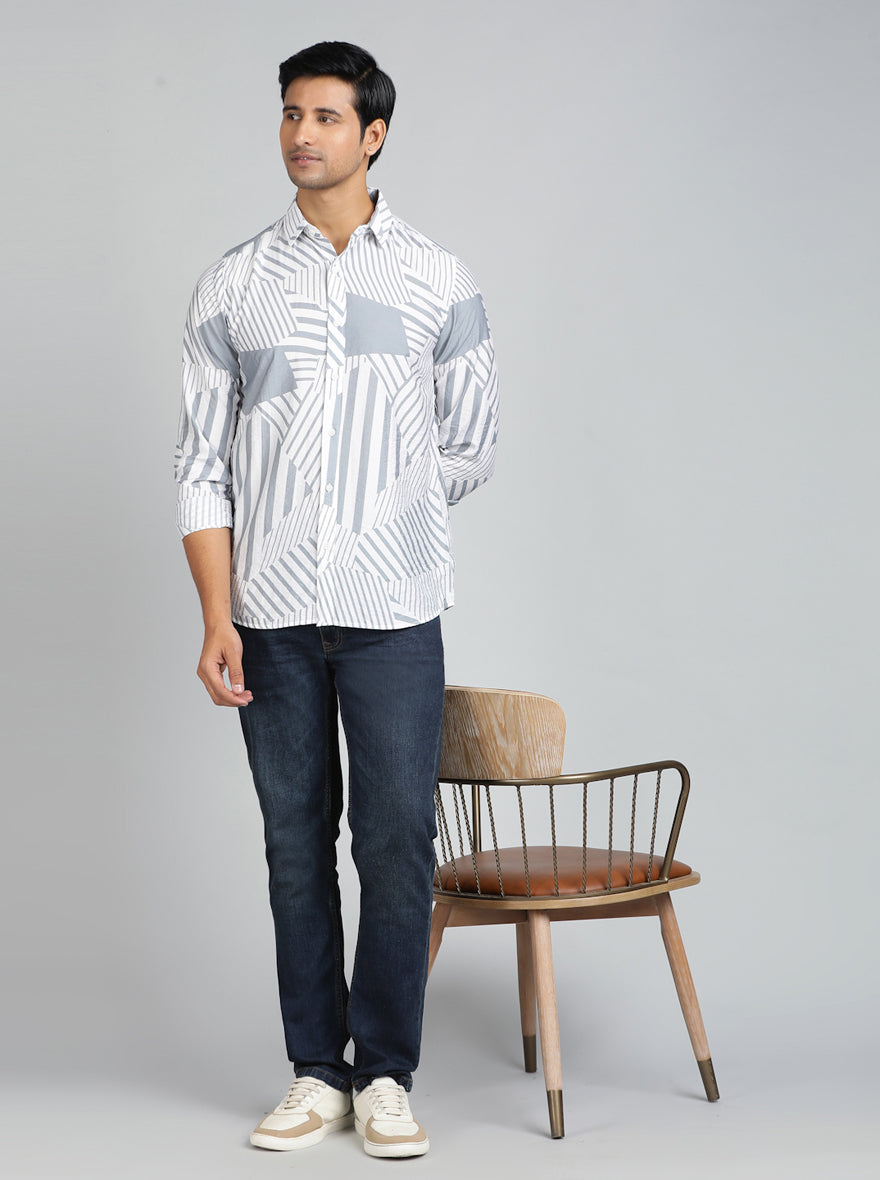 Light Grey Printed Slim Fit Casual Shirt | JadeBlue