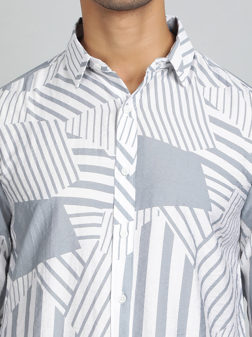Light Grey Printed Slim Fit Casual Shirt | JadeBlue