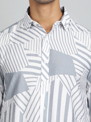 Light Grey Printed Slim Fit Casual Shirt | JadeBlue