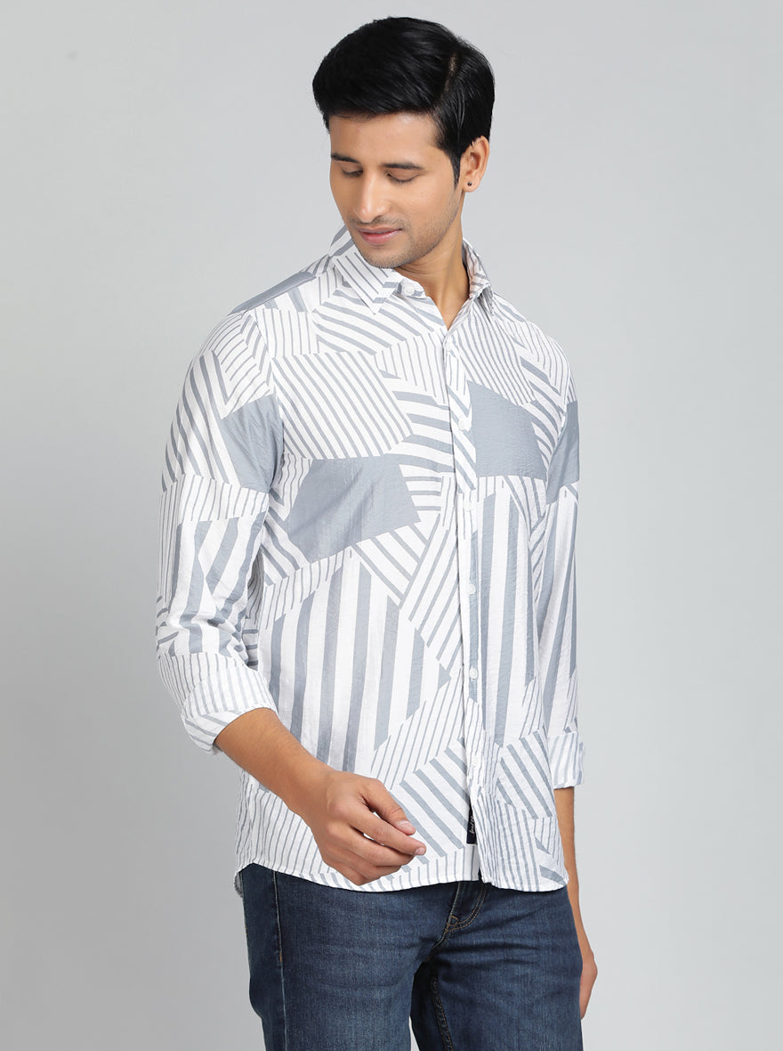 Light Grey Printed Slim Fit Casual Shirt | JadeBlue