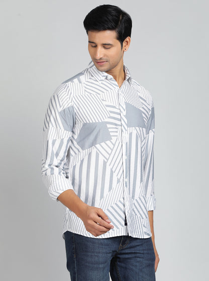 Light Grey Printed Slim Fit Casual Shirt | JadeBlue